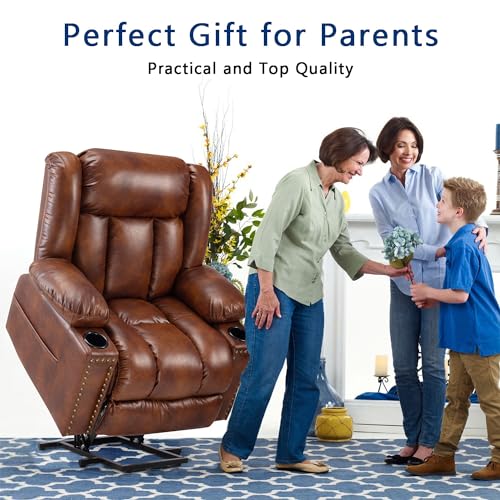 Large Power Lift Chair Recliner for Elderly with Heat and Massage, Dark Brown W500