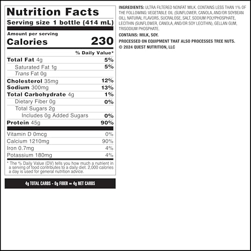 Quest Nutrition Chocolate Protein Shake, 45g Protein, 12 Count O25975