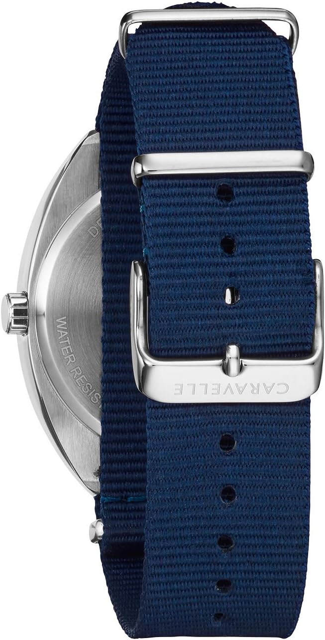 Caravelle by Bulova Retro Quartz Mens Watch, Stainless Steel, Blue Nylon Strap S635396