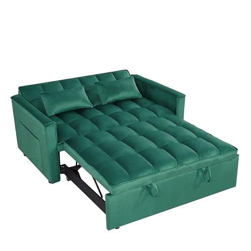 3 in 1 Convertible Sleeper Sofa Bed Futon with Adjustable Backrest, Velvet, Black Q74350