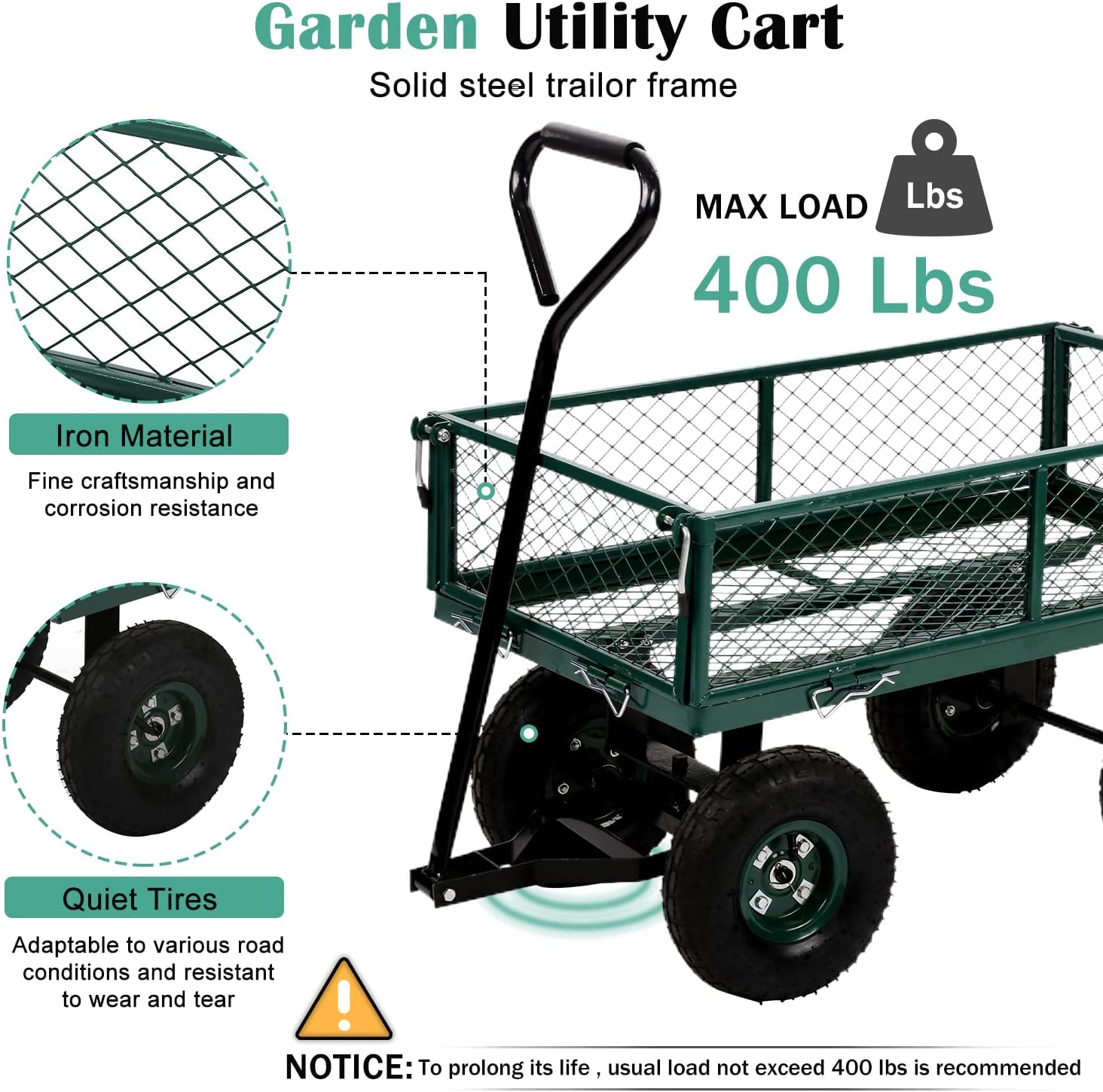 Heavy Duty Utility Wagon Garden Cart, 400lb Capacity, Folding Steel Mesh Cart Q4456
