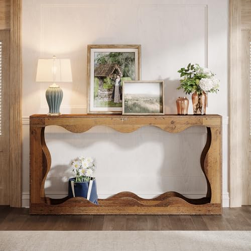 Tribesigns 63 Inches Farmhouse Console Table with Storage, Brown T384