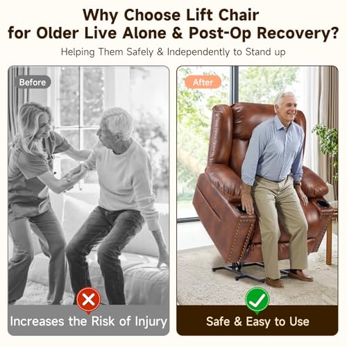 Large Power Lift Chair Recliner for Elderly with Heat and Massage, Dark Brown W500