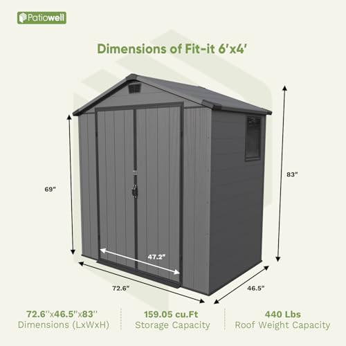 Patiowell 6 x 8 FT Plastic Outdoor Storage Shed with Floor, Dark Grey O60190
