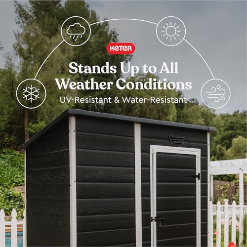 Keter Essential Shed 4x6 Resin Outdoor Storage Shed, Black and White K770