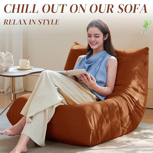 Bean Bag Chair for Adults Suede Microfiber Fireside Floor Chair 3-Seater Beige F151744