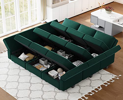 Belffin Modular Velvet Sectional Sofa with Chaise Lounge and Storage, Grey T418154