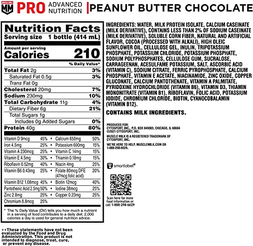 Muscle Milk Pro Advanced Nutrition Protein Shake, Knockout Chocolate, 14 Fl Oz, 12 Pack W259