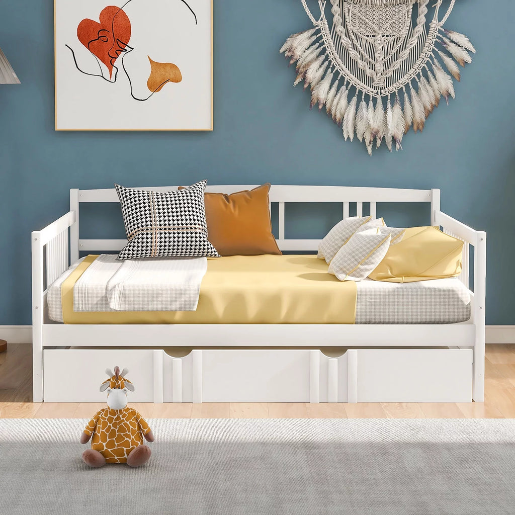 Royard Oaktree Full Size Daybed with Twin Trundle Bed Wood Sofa Bed, White G846237