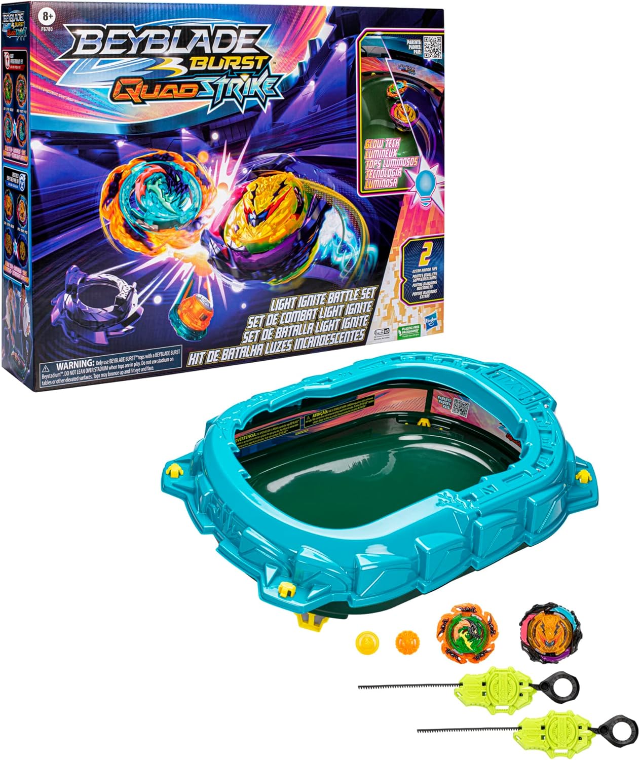 BEYBLADE Burst QuadStrike Light Ignite Battle Set Stadium with 2 Tops and 2 Launchers H83919