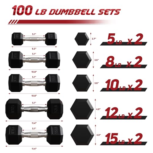 BalanceFrom Rubber Coated Hex Dumbbell Set with Storage Rack R8486