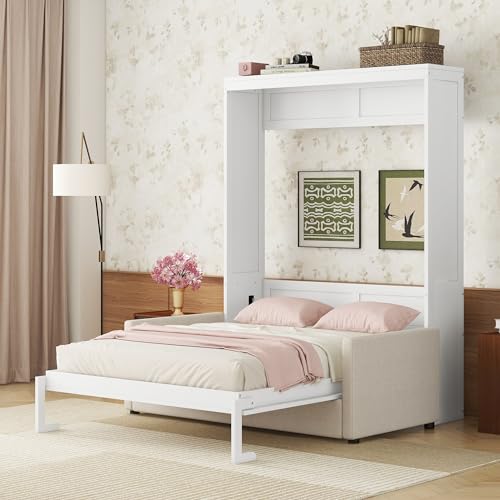 LZ LEISURE ZONE Queen Murphy Bed with Cushion, White M9247