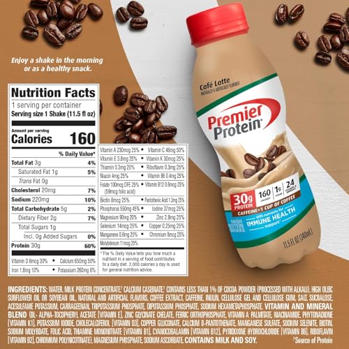 Premier Protein Shake Café Latte, 30g Protein, 11.5 fl oz, 12 Pack B4466