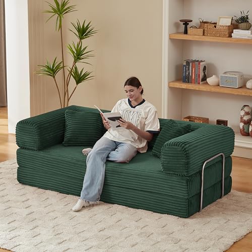 81" Foldable Convertible Sleeper Sofa Bed with Corduroy Upholstery and Pillow S23688