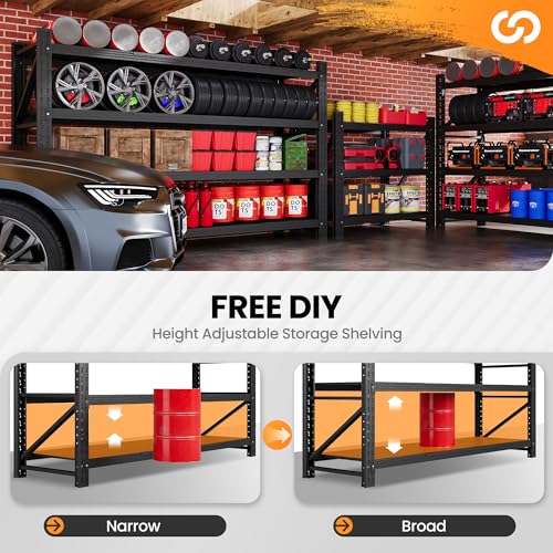 71" W Heavy Duty Steel Garage Shelving, 4-Tier Adjustable Storage Rack, Black C40455