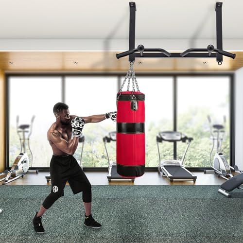 32" Ceiling Mounted Pull Up Bar - Heavy Duty, Adjustable, Home Gym with Punching Bag Hanger B99862