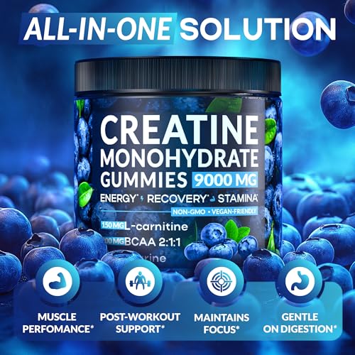 Creatine Monohydrate Gummies 9000 mg for Muscle Growth & Energy, 120 Count L507