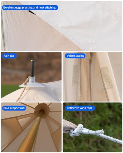 Canvas Bell Tent 4 Seasons Yurt with Stove Jack, Waterproof for Family Camping Q415