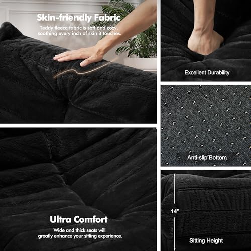 Bean Bag Chair Big Sofa for Adults with Memory Foam, Black Plush A2357