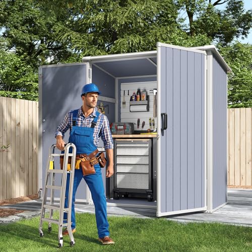 Aoxun 6 x 8 FT Outdoor Storage Shed with Window, Resin, Lockable Doors, Grey N693