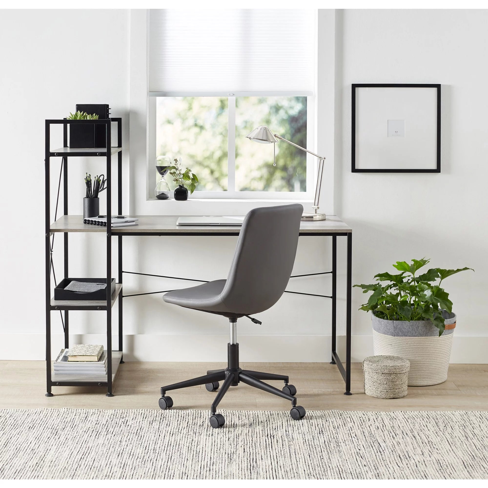 Realspace Trazer 56"W Computer Desk with Storage Shelves, Gray V6261