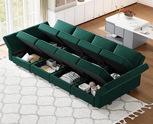 Belffin Modular Velvet Sectional Sofa with Chaise Lounge and Storage, Grey T418154