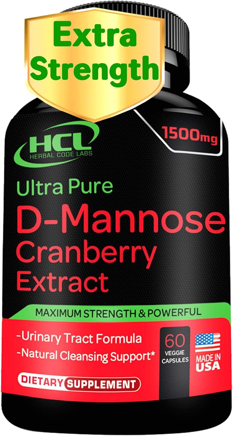 D-Mannose with Cranberry Extract Capsules 1500mg Super Strength Pills – Fast-Acting UTI Urinary Tract – Bladder Health Supplement