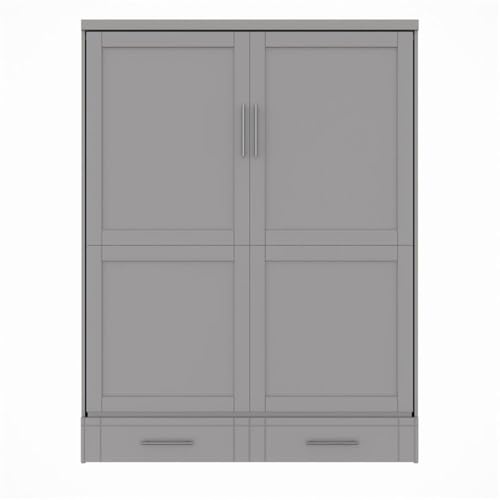 Queen Size Gray Murphy Wall Bed Solid Wood, No Box Spring Needed E498951