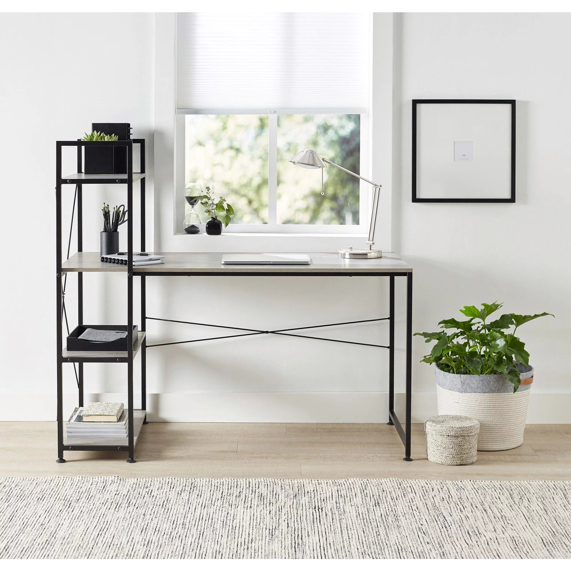 Realspace Trazer 56"W Computer Desk with Storage Shelves, Gray V6261