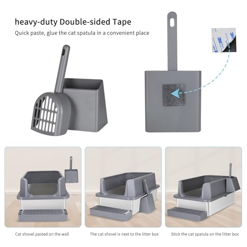 Sfozstra Enclosed Stainless Steel Cat Litter Box with Scoop, White E50424