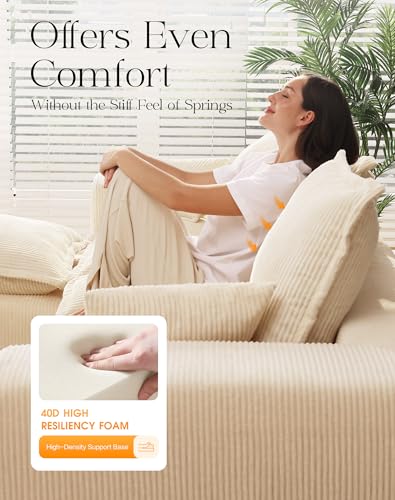 Comfy Cloud Couch with L-Shape Chaise, Modular Sectional Sofa in a Box, Soft Corduroy, Black U67688