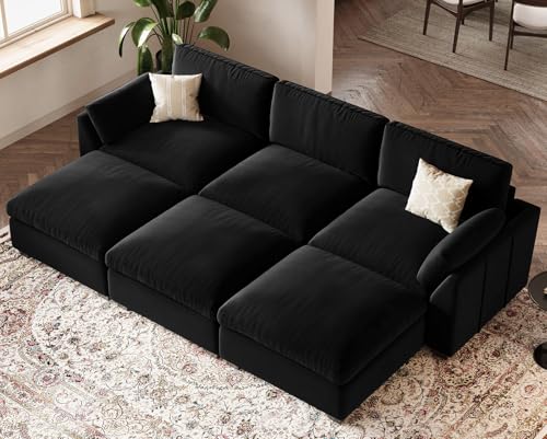 Belffin Extra Large Modular Sectional Sofa, 4-Seater L Shaped Velvet Couch, Black A1471