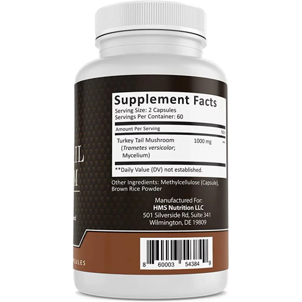 HMS Nutrition Turkey Tail Mushroom 1000mg Capsules Non-GMO Vegan I639