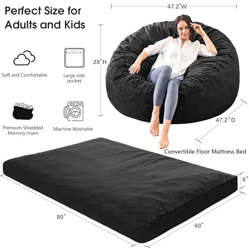Giant Bean Bag Chair for Adults Convertible Bed with Microfiber Cover Charcoal G62613