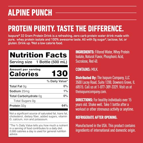 Isopure Zero Carb 32g Clear Protein Drink, Whey Protein Isolate, Blue Raspberry, 12 Pack B35019