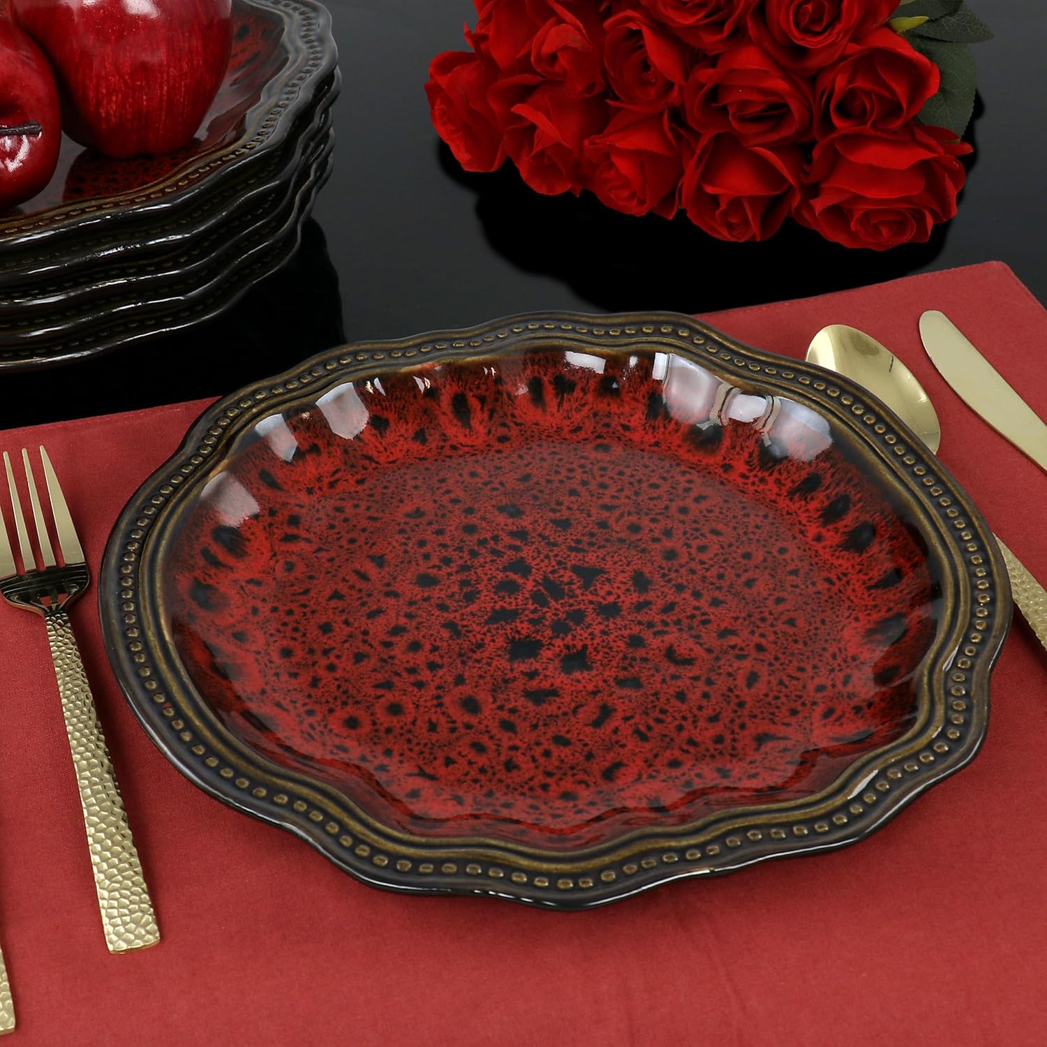 Elama Regency 6 Piece Stoneware Dinner Plate Set Red N208785