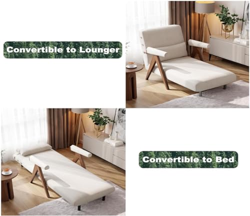Residential Convertible Sofa Bed Chair 3-in-1 Adjustable Backrest Beige White D8743