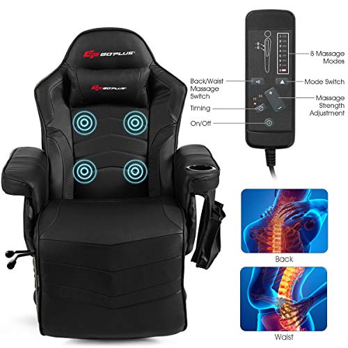Goplus Massage Gaming Chair, Racing Recliner with Footrest, PU Leather N121