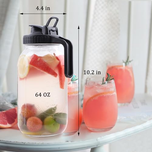 Mason Jar Pitcher 64 oz Wide Mouth Glass with Pour Spout Lid C5210