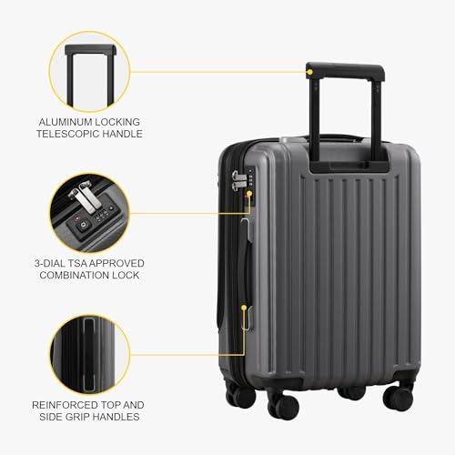 LEVEL8 Grace Carry On Luggage 20" Hardside Spinner with TSA Lock, Blue U5974