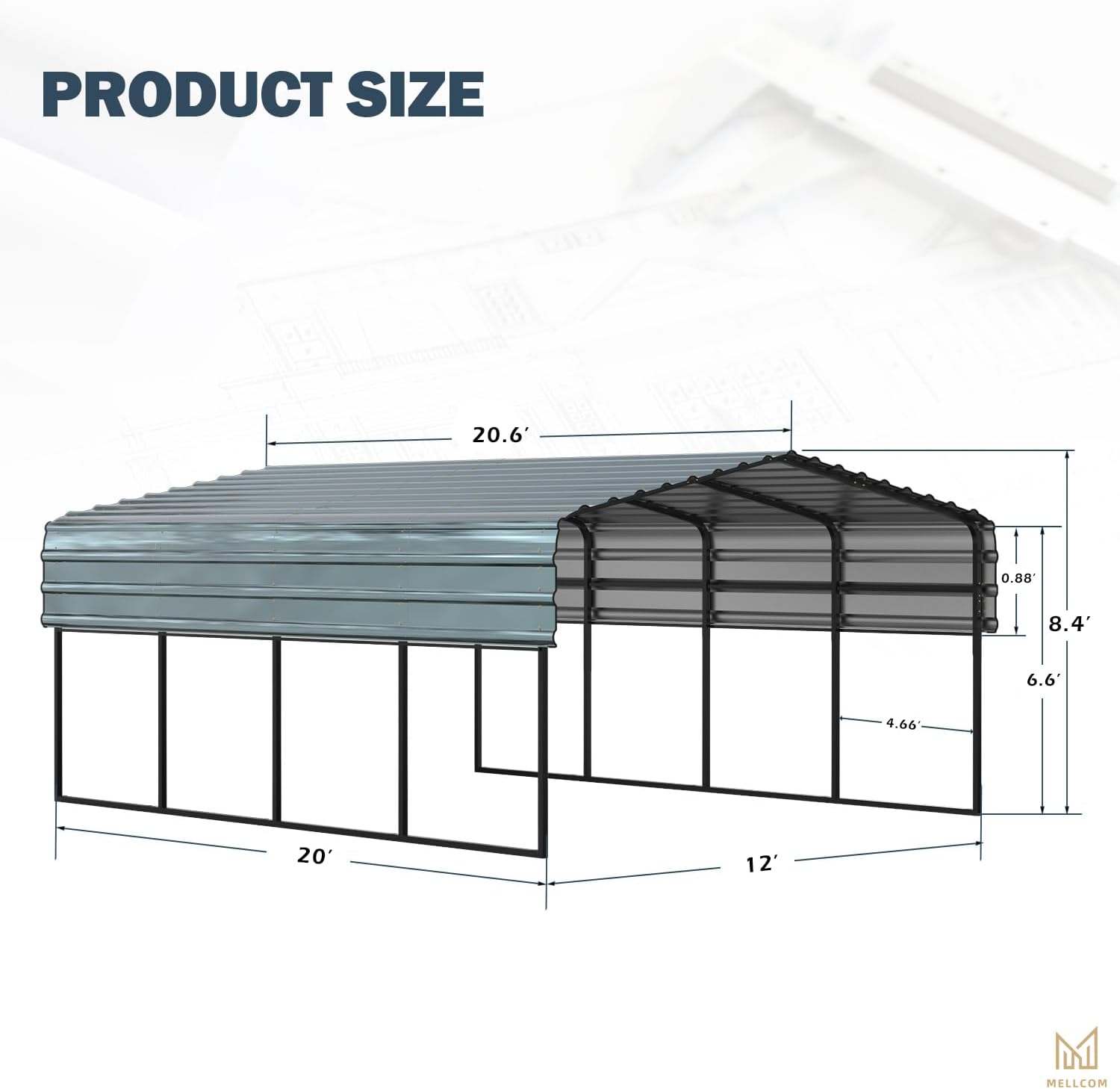 MELLCOM 12 x 20 ft Carport with Galvanized Steel Roof W82817