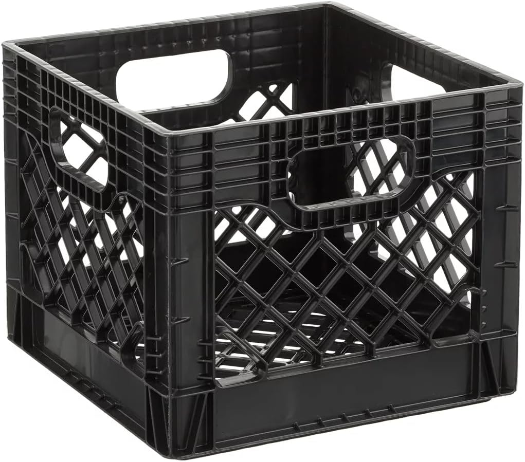 16QT Heavy-Duty Plastic Square Milk Crate Adult, Child, Teen,Black