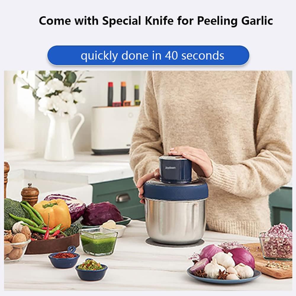 Joydeem JD-376B Electric Food Processor with Meat Grinder, 3 Stainless Steel Bowls, Blue O7533