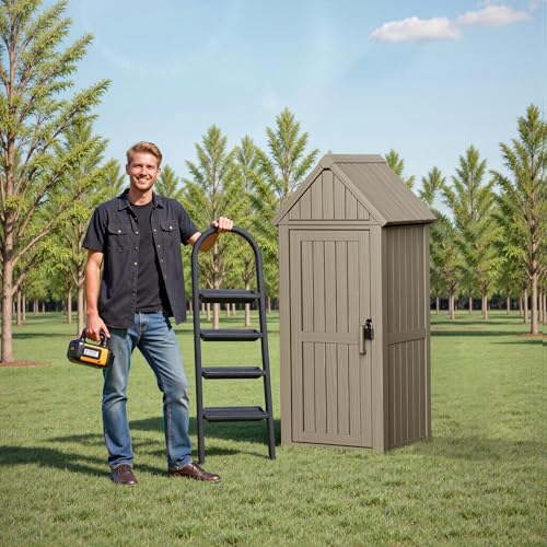 Outdoor Storage Shed with Lock, Waterproof Resin Garden Tool Cabinet G12946