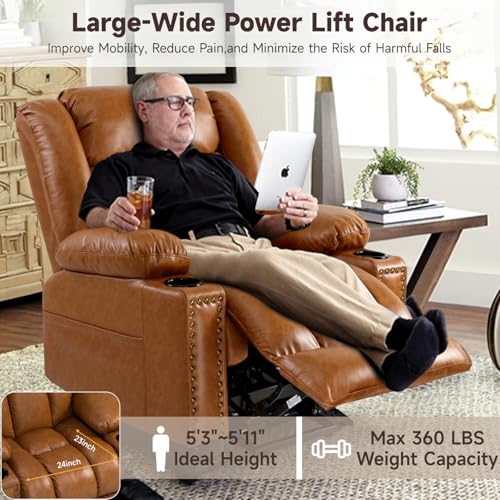 Large Power Lift Chair Recliner for Elderly with Heat and Massage, Dark Brown W500