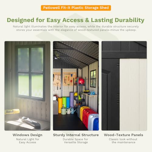 Patiowell 8 x 12 FT Plastic Outdoor Storage Shed with Floor, Window and Lockable Door F41822