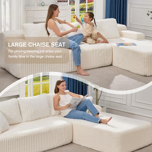 Modular Sectional Sofa L-Shape Couch with Oversized Chaise, Grey Stripe I49459