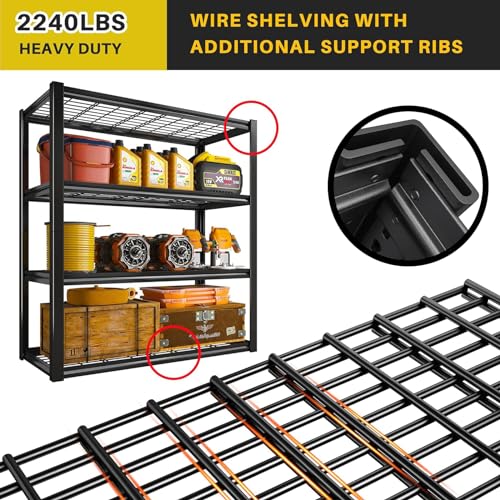 REIBII 40" W Garage Shelving 4-Tier Heavy Duty Adjustable Metal Shelves G342