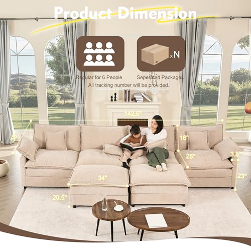 U Shaped Modular Sectional Sofa with Ottoman, Chenille, Black P2121