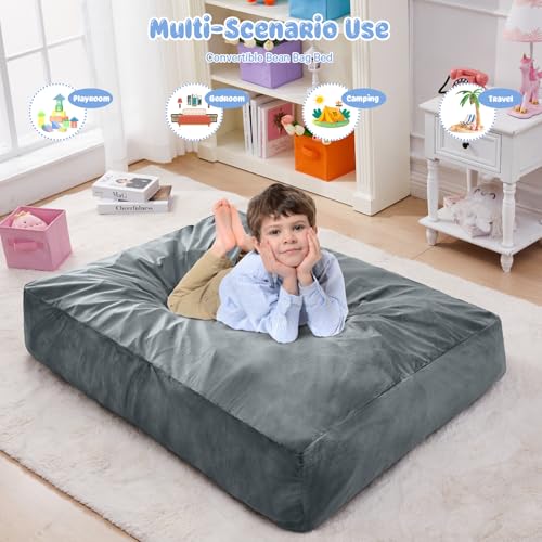 Giant Bean Bag Chair for Adults Convertible Bed with Microfiber Cover Charcoal G62613